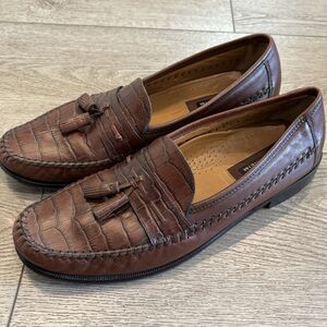 Florsheim Pisa Men Size 12B Cognac Brown Croc Leather Loafer Shoe Tassel 18469
